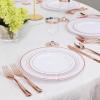 imageWDF 300 Pieces Silver Plastic Silverware  Plastic Silverware Heavy Duty  100 Forks 100 Knives 100 Spoons  Disposable Silver Cutlery Perfect for PartyWeddingRose Gold  Modern