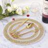 imageWDF 300 Pieces Silver Plastic Silverware  Plastic Silverware Heavy Duty  100 Forks 100 Knives 100 Spoons  Disposable Silver Cutlery Perfect for PartyWeddingGold  Baroque