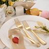 imageWDF 300 Pieces Silver Plastic Silverware  Plastic Silverware Heavy Duty  100 Forks 100 Knives 100 Spoons  Disposable Silver Cutlery Perfect for PartyWeddingGold  Modern  500PCS