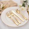 imageWDF 300 Pieces Silver Plastic Silverware  Plastic Silverware Heavy Duty  100 Forks 100 Knives 100 Spoons  Disposable Silver Cutlery Perfect for PartyWeddingGold  Modern  500PCS