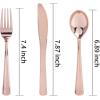 imageWDF 300 Pieces Silver Plastic Silverware  Plastic Silverware Heavy Duty  100 Forks 100 Knives 100 Spoons  Disposable Silver Cutlery Perfect for PartyWeddingRose Gold  Modern