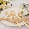 imageWDF 300 Pieces Silver Plastic Silverware  Plastic Silverware Heavy Duty  100 Forks 100 Knives 100 Spoons  Disposable Silver Cutlery Perfect for PartyWeddingGold  Modern  500PCS