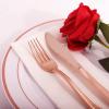 imageWDF 300 Pieces Silver Plastic Silverware  Plastic Silverware Heavy Duty  100 Forks 100 Knives 100 Spoons  Disposable Silver Cutlery Perfect for PartyWeddingRose Gold  Modern