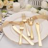 imageWDF 300 Pieces Silver Plastic Silverware  Plastic Silverware Heavy Duty  100 Forks 100 Knives 100 Spoons  Disposable Silver Cutlery Perfect for PartyWeddingGold  Modern  500PCS