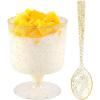 imageWDF 7oz Clear Dessert Cups Disposable  96 Pack Dessert Cups With Mini Gold Spoons Plastic Parfait Cups Medium to Large 48 Ice Cream Plastic Cups ampamp 48 Gold Tasting Spoons for Weddings ampamp PartyGold Glitter  7oz