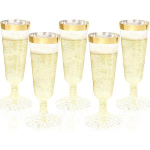 imageWDF 36 Pack Clear Blue Plastic Champagne Flutes  7OZ Blue Champagne Flutes Plastic Champagne Glasses Disposable for Party ampamp WeddingGold Glitter
