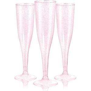 imageWDF 36 Pack Pink Glitter Plastic Champagne Flutes  7OZ Disposable Pink Glasses Glitter Champagne Flutes Plastic for Party ampamp WeddingPink