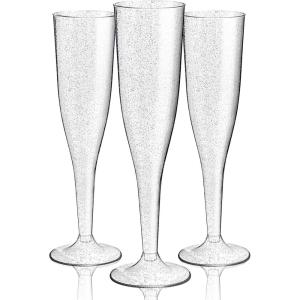 imageWDF 36 Pack Pink Glitter Plastic Champagne Flutes  7OZ Disposable Pink Glasses Glitter Champagne Flutes Plastic for Party ampamp WeddingSilver