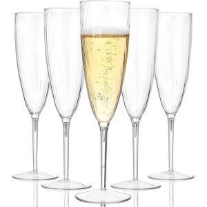 imageWDF 36PCS Clear Champagne Flutes Plastic  6 OZ Clear Disposable Champagne Flutes Party Supplies for WeddingBirthdayPartiesClear
