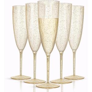 imageWDF 36PCS Clear Champagne Flutes Plastic  6 OZ Clear Disposable Champagne Flutes Party Supplies for WeddingBirthdayPartiesGold