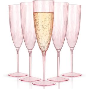 imageWDF 36PCS Clear Champagne Flutes Plastic  6 OZ Clear Disposable Champagne Flutes Party Supplies for WeddingBirthdayPartiesPink