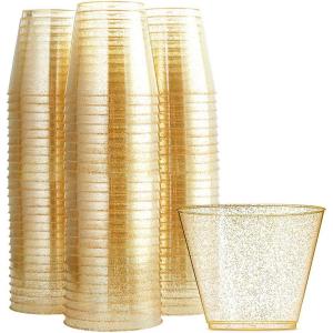 imageWDF 60 PACK Clear Plastic Cups 9 Oz Clear Disposable Cups For Party Holiday Gathering WeddingGold Glitter 200Count