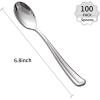 imageWDF 100 Pack Gold Plastic Spoons Disposable  Durable Heavy Duty 69 Inch Gold Spoons Heat Resistant Modern Disposable Spoons Perfect for Parties Wedding BanquetsSilver Spoons