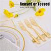 imageWDF 100 Pack Gold Plastic Spoons Disposable  Durable Heavy Duty 69 Inch Gold Spoons Heat Resistant Modern Disposable Spoons Perfect for Parties Wedding BanquetsGold