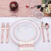 imageWDF 120 Pieces Heavy Duty Pink Plastic Silverware  Pink Plastic Cutlery Set  Disposable Pink Utensils  Disposable Flatware Includes 40 Forks 40 Spoons 40 Knives for Party WeddingRose Gold