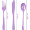 imageWDF 120 Pieces Heavy Duty Pink Plastic Silverware  Pink Plastic Cutlery Set  Disposable Pink Utensils  Disposable Flatware Includes 40 Forks 40 Spoons 40 Knives for Party WeddingPurple