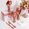 imageWDF 120 Pieces Heavy Duty Pink Plastic Silverware  Pink Plastic Cutlery Set  Disposable Pink Utensils  Disposable Flatware Includes 40 Forks 40 Spoons 40 Knives for Party WeddingRose Gold