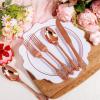 imageWDF 120 Pieces Heavy Duty Pink Plastic Silverware  Pink Plastic Cutlery Set  Disposable Pink Utensils  Disposable Flatware Includes 40 Forks 40 Spoons 40 Knives for Party WeddingRose Gold