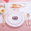 imageWDF 120 Pieces Heavy Duty Pink Plastic Silverware  Pink Plastic Cutlery Set  Disposable Pink Utensils  Disposable Flatware Includes 40 Forks 40 Spoons 40 Knives for Party WeddingRose Gold