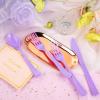imageWDF 120 Pieces Heavy Duty Pink Plastic Silverware  Pink Plastic Cutlery Set  Disposable Pink Utensils  Disposable Flatware Includes 40 Forks 40 Spoons 40 Knives for Party WeddingPurple