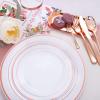imageWDF 120 Pieces Heavy Duty Pink Plastic Silverware  Pink Plastic Cutlery Set  Disposable Pink Utensils  Disposable Flatware Includes 40 Forks 40 Spoons 40 Knives for Party WeddingRose Gold