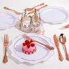 imageWDF 120 Pieces Heavy Duty Pink Plastic Silverware  Pink Plastic Cutlery Set  Disposable Pink Utensils  Disposable Flatware Includes 40 Forks 40 Spoons 40 Knives for Party WeddingRose Gold