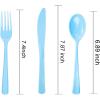 imageWDF 120 Pieces Heavy Duty Pink Plastic Silverware  Pink Plastic Cutlery Set  Disposable Pink Utensils  Disposable Flatware Includes 40 Forks 40 Spoons 40 Knives for Party WeddingBlue