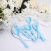 imageWDF 120 Pieces Heavy Duty Pink Plastic Silverware  Pink Plastic Cutlery Set  Disposable Pink Utensils  Disposable Flatware Includes 40 Forks 40 Spoons 40 Knives for Party WeddingBlue