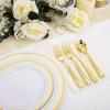 imageWDF 120 Pieces Heavy Duty Pink Plastic Silverware  Pink Plastic Cutlery Set  Disposable Pink Utensils  Disposable Flatware Includes 40 Forks 40 Spoons 40 Knives for Party WeddingModern Gold