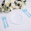 imageWDF 120 Pieces Heavy Duty Pink Plastic Silverware  Pink Plastic Cutlery Set  Disposable Pink Utensils  Disposable Flatware Includes 40 Forks 40 Spoons 40 Knives for Party WeddingBlue