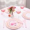 imageWDF 120 Pieces Heavy Duty Pink Plastic Silverware  Pink Plastic Cutlery Set  Disposable Pink Utensils  Disposable Flatware Includes 40 Forks 40 Spoons 40 Knives for Party WeddingPink