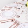 imageWDF 120 Pieces Heavy Duty Pink Plastic Silverware  Pink Plastic Cutlery Set  Disposable Pink Utensils  Disposable Flatware Includes 40 Forks 40 Spoons 40 Knives for Party WeddingModern Rose Gold