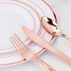 imageWDF 120 Pieces Heavy Duty Pink Plastic Silverware  Pink Plastic Cutlery Set  Disposable Pink Utensils  Disposable Flatware Includes 40 Forks 40 Spoons 40 Knives for Party WeddingRose Gold