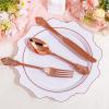 imageWDF 120 Pieces Heavy Duty Pink Plastic Silverware  Pink Plastic Cutlery Set  Disposable Pink Utensils  Disposable Flatware Includes 40 Forks 40 Spoons 40 Knives for Party WeddingRose Gold