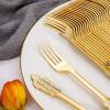 imageWDF 120 Pieces Heavy Duty Pink Plastic Silverware  Pink Plastic Cutlery Set  Disposable Pink Utensils  Disposable Flatware Includes 40 Forks 40 Spoons 40 Knives for Party WeddingGold