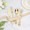 imageWDF 120 Pieces Heavy Duty Pink Plastic Silverware  Pink Plastic Cutlery Set  Disposable Pink Utensils  Disposable Flatware Includes 40 Forks 40 Spoons 40 Knives for Party WeddingGold