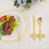 imageWDF 120 Pieces Heavy Duty Pink Plastic Silverware  Pink Plastic Cutlery Set  Disposable Pink Utensils  Disposable Flatware Includes 40 Forks 40 Spoons 40 Knives for Party WeddingGold
