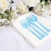 imageWDF 120 Pieces Heavy Duty Pink Plastic Silverware  Pink Plastic Cutlery Set  Disposable Pink Utensils  Disposable Flatware Includes 40 Forks 40 Spoons 40 Knives for Party WeddingBlue