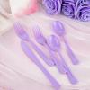 imageWDF 120 Pieces Heavy Duty Pink Plastic Silverware  Pink Plastic Cutlery Set  Disposable Pink Utensils  Disposable Flatware Includes 40 Forks 40 Spoons 40 Knives for Party WeddingPurple