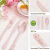 imageWDF 120 Pieces Heavy Duty Pink Plastic Silverware  Pink Plastic Cutlery Set  Disposable Pink Utensils  Disposable Flatware Includes 40 Forks 40 Spoons 40 Knives for Party WeddingPink
