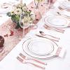 imageWDF 120 Pieces Heavy Duty Pink Plastic Silverware  Pink Plastic Cutlery Set  Disposable Pink Utensils  Disposable Flatware Includes 40 Forks 40 Spoons 40 Knives for Party WeddingRose Gold