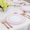 imageWDF 120 Pieces Heavy Duty Pink Plastic Silverware  Pink Plastic Cutlery Set  Disposable Pink Utensils  Disposable Flatware Includes 40 Forks 40 Spoons 40 Knives for Party WeddingModern Rose Gold