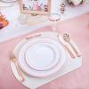 imageWDF 120 Pieces Heavy Duty Pink Plastic Silverware  Pink Plastic Cutlery Set  Disposable Pink Utensils  Disposable Flatware Includes 40 Forks 40 Spoons 40 Knives for Party WeddingRose Gold