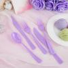 imageWDF 120 Pieces Heavy Duty Pink Plastic Silverware  Pink Plastic Cutlery Set  Disposable Pink Utensils  Disposable Flatware Includes 40 Forks 40 Spoons 40 Knives for Party WeddingPurple