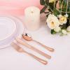 imageWDF 120 Pieces Heavy Duty Pink Plastic Silverware  Pink Plastic Cutlery Set  Disposable Pink Utensils  Disposable Flatware Includes 40 Forks 40 Spoons 40 Knives for Party WeddingRose Gold