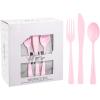 imageWDF 120 Pieces Heavy Duty Pink Plastic Silverware  Pink Plastic Cutlery Set  Disposable Pink Utensils  Disposable Flatware Includes 40 Forks 40 Spoons 40 Knives for Party WeddingPink