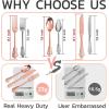 imageWDF 120 Pieces Heavy Duty Pink Plastic Silverware  Pink Plastic Cutlery Set  Disposable Pink Utensils  Disposable Flatware Includes 40 Forks 40 Spoons 40 Knives for Party WeddingRose Gold