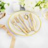 imageWDF 120 Pieces Heavy Duty Pink Plastic Silverware  Pink Plastic Cutlery Set  Disposable Pink Utensils  Disposable Flatware Includes 40 Forks 40 Spoons 40 Knives for Party WeddingGold