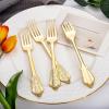 imageWDF 120 Pieces Heavy Duty Pink Plastic Silverware  Pink Plastic Cutlery Set  Disposable Pink Utensils  Disposable Flatware Includes 40 Forks 40 Spoons 40 Knives for Party WeddingGold