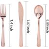 imageWDF 120 Pieces Heavy Duty Pink Plastic Silverware  Pink Plastic Cutlery Set  Disposable Pink Utensils  Disposable Flatware Includes 40 Forks 40 Spoons 40 Knives for Party WeddingModern Rose Gold